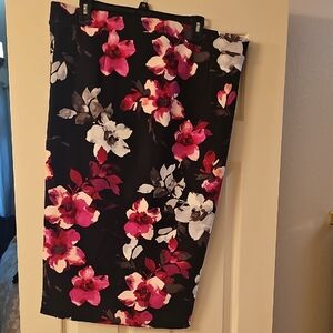 Torrid Black Pencil Skirt with Pink and White Floral Design